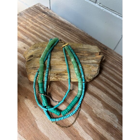 Serafina Multi-Strand Turquoise & Green Beaded Necklace With Gold Chain Accents - Picture 6 of 6